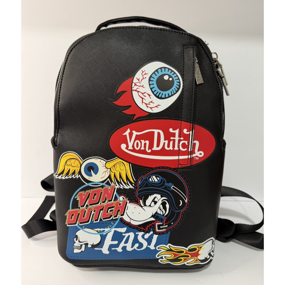 Von Dutch Black w/Multi-Flying Eye Print Medium Backpack ~ NWT